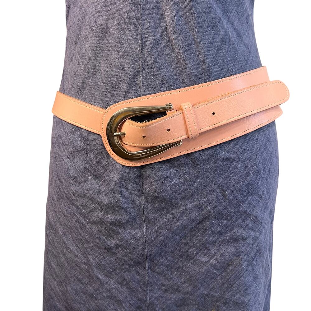 Omega Pink Leather Belt Size M/L Silver Tone Buckle Soft Minimalist 90's Y2K
